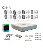 Hikvision 2mp 8 kameralı Dış ortam AHD HD-TVI ColorVu Gece Renkli Kamera Seti 4TB Disk