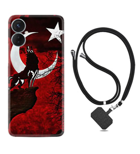 Tecno Spark 9T Kılıf Resimli Boyun Askılı İpli Desenli Silikon Wolf and Moon 2 1381