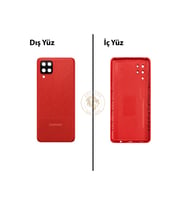 Samsung Galaxy A12 Kırmızı Renk Uyumlu Lensli Arka Kapak Arka Cam Batarya Kapağı Pil Kapağı Lazer Kesim Back Cover Galaxy A12 Uyumlu