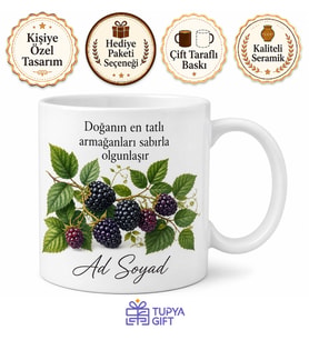 Böğürtlen Temalı Baskılı Kupa Bardak Hediye Porselen Mug Özel Tasarım