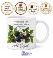 Böğürtlen Temalı Baskılı Kupa Bardak Hediye Porselen Mug Özel Tasarım