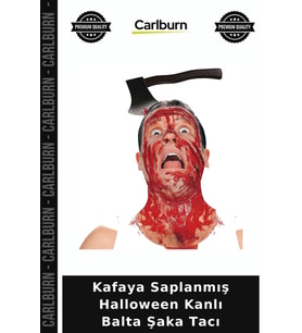 Kafaya Saplanmış Halloween Kanlı Balta Şaka Tacı Etkinlik Aksesuarı Parti Detayı Komik Taç