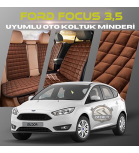 Ford Focus 3.5 Kahverengi Renk Tay Tüyü Cepli & Terletmez Sırtlı Oto Koltuk Minder Seti - Koltuk Koruma Kılıfı (ÖN & ARKA TAM SET)