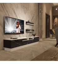 Decoraktiv Trendstyle 220RS Mdf Tv Ünitesi Tv Sehpası - Beyaz Siyah Mermer (Beyaz - Siyah Mermer)