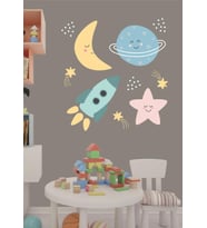 Uzay Güneş Ay Çocuk Odası Duvar Sticker Dekorasyon (Karışık)