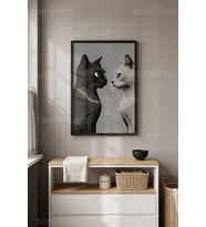 Kedi Çiftleşmesi Minimalist 1. Kalite Ahşap Çerçeveli Tablo
