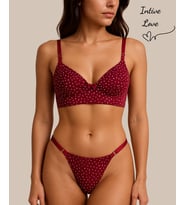 Pointy Love Transparan Yumuşak Tülden Parlak Puantiyeli Balenli Şık Sütyen Takım (Bordo)