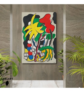 Tekli Dikey Kanvas Tablo Ünlü Eserler Fernand Leger  Aux Dominos