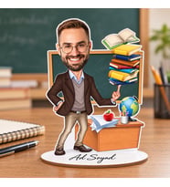 Fotoğrafa ve İsme Özel Erkek Öğretmen Karikatür Biblo