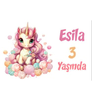Pembe Unicorn Temalı Doğum Günü Afişi -7 50x70 cm
