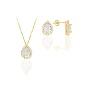 Gümüş altın yaldızlı zirkon taşlı damla modeli ikili set SGTL11521BEYAZ (Rose)