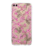 PrintiFy Huawei Y9 2018 Uyumlu Kamera Korumalı Floral Pembe Tasarımlı Şeffaf Silikon Kılıf