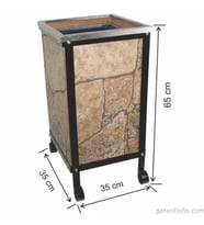 Garanti Metal 2104 Taş Dekorlu Kare Ahşap Bahçe Tipi Çöp Kovası (45 Litre)