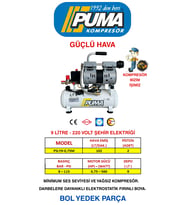 PUMA  9 Litre - 0.75 HP - 220 Volt - 8 Bar Sessiz ve Yağsız Kompresör