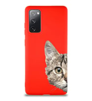 Samsung Galaxy S20 FE Soft Premier Kapak Catface Tasarımlı Silikon Kılıf - Kırmızı (Şeffaf)