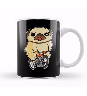 Pug Puppy Riding Bicycle Adorable Dog Bike Ride Kupa Bardak Porselen