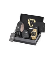 Polo Air Takvimli Kare Kasa Erkek Kol Saati Cüzdan Kemer Kartlık Parfüm Damat Kutusunda Set Gold Siyah Renk DT-011E6