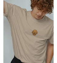 Goldendoodle Köpek Baskılı Unisex Oversize Tişört – Minimal Sevimli Poodle Mix Tasarım (Bej)