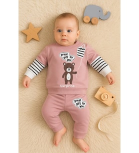 Gift For You Desenli 2'li % 100 Pamuk Kız Bebek Takımı