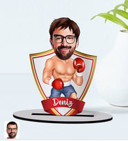 BK Gift Kişiye Özel İsimli Erkek Boksör Karikatürlü Ahşap Biblo Model-1