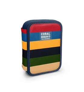 CORAL HIGH KIDS 31103 RENKLİ ÇİZGİ DESENLİ ÇİFT KATLI KALEM ÇANTASI