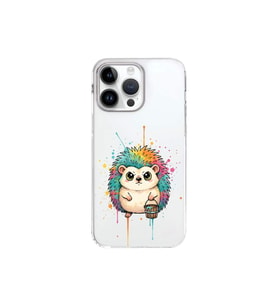 iPhone 14 Pro ile Uyumlu Splash Kirpi Tasarımlı Şeffaf Silikon Kılıf