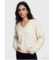 LCW Vision Ekru V Yaka Oversize Kadın Triko Kazak