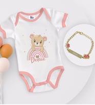 BK Kids Kişiye Özel İsimli Pembe Bebek Body Zıbın ve Kız Bebek Künyesi Hediye Seti-6