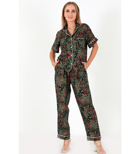 DoReMi Desenli Kısa Kollu Kadın Pijama Takım (Yeşil)