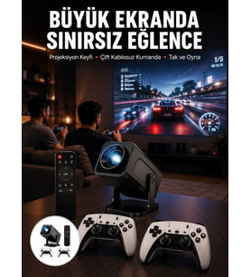 Lexroo Çift Kollu Game Box Projeksiyon Cihazı Kumandalı Android Tv Dahili Hoparlör Yeni Nesil