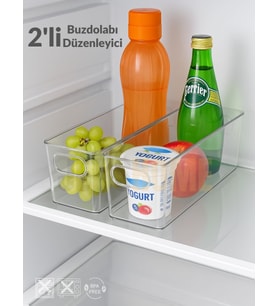 2'li Buzdolabı İçi Düzenleyici Saklama Organizeri Bpa Free Düzenleyici Darbeye Dayanıklı 29X11X9 cm