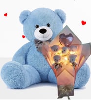 Büyük 90 cm Peluş Ayı ve LED Işıklı Pembe Balonlu Romantik Peluş Ayıcık Buketi – Sevgililer Günü Özel Gün Hediyesi (Açık Mavi)