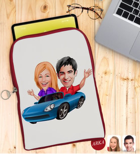 BK Gift Kişiye Özel Sevgililer Karikatürlü Taşınabilir Koruyucu Tablet Kılıfı & Organizer Çanta - Kırmızı-52