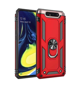 Samsung Galaxy A80 Kılıf Metal For Car Yüzüklü Standlı Military Ring Serisi (Kırmızı)