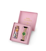 Polo Air Kalp Detaylı Kadın Kol Saati Smile Figürlü Özel Notlu Cam Dilek Şişe Seti Gold Yeşil Renk ST-2185S1 (Yeşil-Altın)