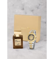 Polo Air Takvimli Erkek Kol Saati Ve 55ml Parfüm Hediyelik Kutusunda Set Gold Gümüş Renk ST-5009E7 (Altın-Gümüş)