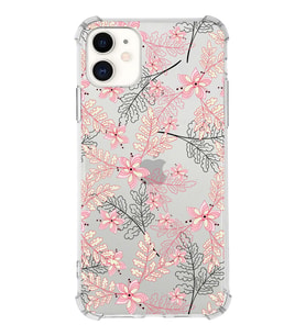 Apple iPhone 11 Uyumlu Köşe Korumalı Antişok  Kapak Floral Kırmızı Tasarımlı Şeffaf  Kılıf