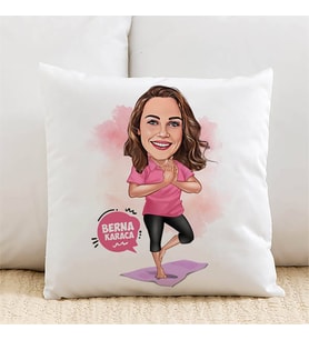 Kişiye Özel Yoga Yapan Kadın Karikatürlü Yastık
