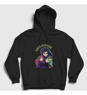 Presmono Unisex Siyah Depression Giyu Tomioka Anime Demon Slayer Kimetsu No Yaiba Kapüşonlu Sweatshirt 298270tt