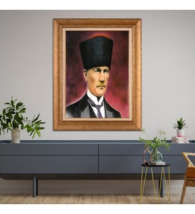 Altın Varaklı Çerçeveli Paspartulu Atatürk Tablo TR1523 (Gold)