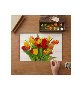 Sarı Kırmızı Çiçek Buketi Tasarımı 240 parça Ahşap Puzzle Ahşap Kutuda MP00492