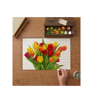 Sarı Kırmızı Çiçek Buketi Tasarımı 240 parça Ahşap Puzzle Ahşap Kutuda MP00492