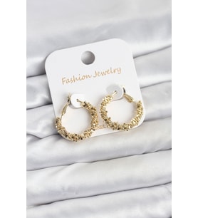 Pirinç Gold Renk Küçük Tırtıklı Halka Model Kadın Küpe