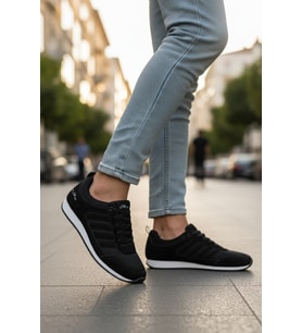 Enoch Erkek Retro Spor Ayakkabı - Günlük Yürüyüş Sneaker (Siyah & Beyaz)