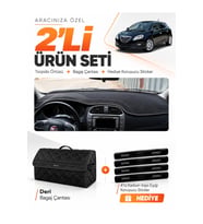 LANCİA DELTA (2008-2014) Uyumlu Torpido Örtüsü + Deri Bagaj Çantası + Sticker Seti - Siyah