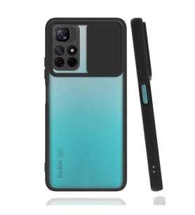 Xiaomi Redmi Note 11T 5G Kılıf Lensi Sürgülü Kamera Koruyucu Kılıf (Siyah)
