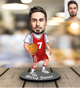 Kişiye Özel Basketbolcu Karikatürlü Ahşap Biblo Bay-2-Eco
