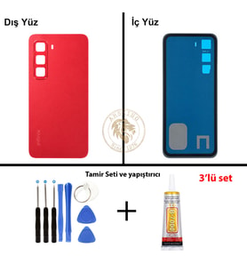 Infinix Hot 60İ Kırmızı Uyumlu Arka Kapak + Yapıştırıcı ve Vida Seti Arka Cam Batarya Pil Kapağı