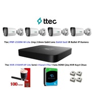Nif Bilişim Ttec 2mp Mikrofonlu 4 Kameralı 4TB Disk Tak Çalıştır Hazır IP Kamera Seti