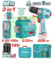 TOTAL AVANTAJ SET - 16V DARBELİ MATKAP, 16V 100M LAZER METRE TOSLI250101E